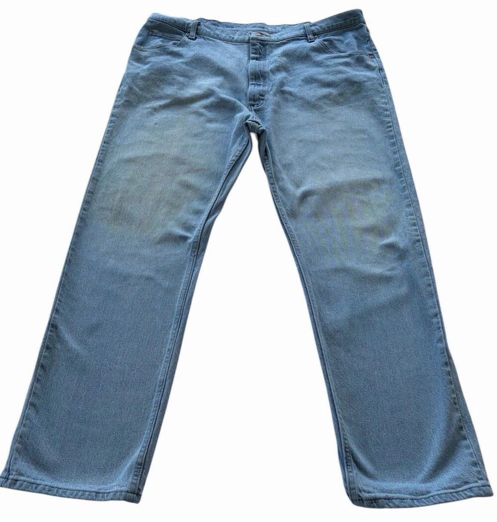 Wrangler Mens 42x30 Distressed Jeans Light Wash Relaxed Fit Worn Workwear Denim